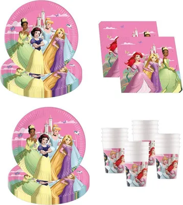 Produktbild von Disney Princess Create Your World Geburtstagsdeko, 52-teilig, Pappteller, Becher und Servietten für Kindergeburtstag, Partygeschirr