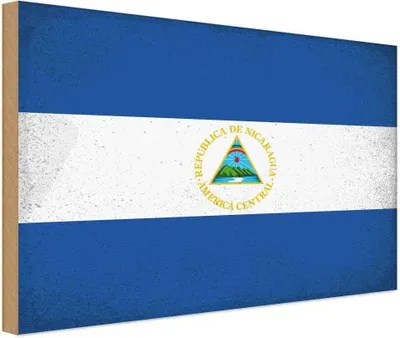 Produktbild von vianmo Holzschild 20x30 cm Nicaragua Vintage Flagge Fahne Wappen