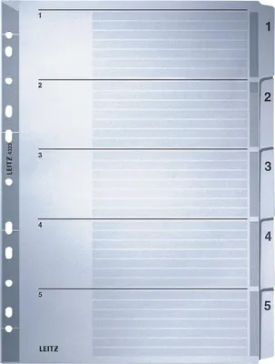 Produktbild von Register A4 1-5 160g/qm Karton grau Packung mit 10 Stück