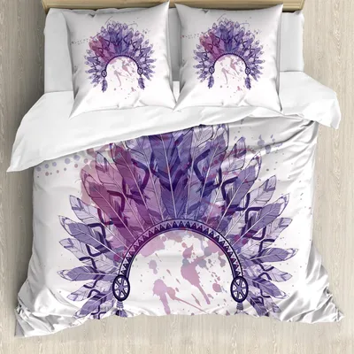 Obrázok produktu pre ABAKUHAUS Kmeňová obliečka na perinu, akvarel Domorodý čelenka Primitívna kultúra Folk Traditional, 155 x 220 cm + 80 x 80 cm, Pale Mauve Lavender