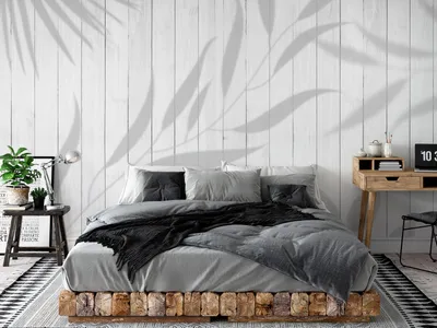 Produktbild von Vlies Fototapete Blätter 400x280 cm Tapeten Wandtapete XXL Natur Botanik Bretter wie gemalt grau b-C-10276-a-c