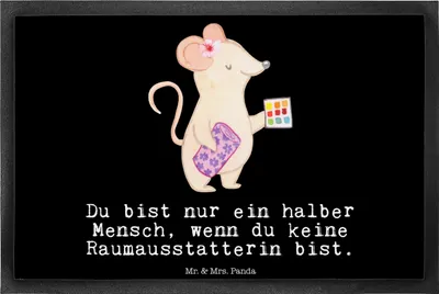 Produktbild von Mr. & Mrs. Panda Schmutzmatte Raumausstatterin Herz 40 x 60 cm - Schwarz - Geschenk, Fußabstreifer, Schmutzfänger, Schmutzfangmatte, fußmatte, Sauberlaufmatte