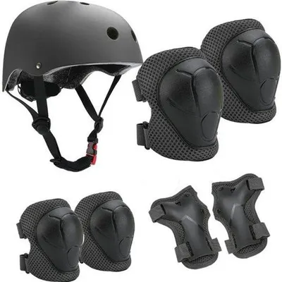 Produktbild von Kinder-Sicherheits-Satz - 7-teiliges-Satz - Rollschuhe & Fahrrad - Verstellbare Helm - Ellenbogenschutz- und Kniebeschutz (Schwarz)
