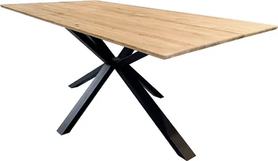 Produktbild von Esstisch 200x100cm mit abgerundeter Kante, Wildeiche massiv geölt, Metallfußgestell, TISDALE-69