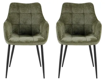 Imagen del producto de Juego de 2 sillones con reposabrazos modelo Lucille, tapizados en chenilla, color verde