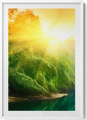 Produktbild von Landschaft der Natur im Sonnenschein– Wandbild mit Rahmen – Gerahmtes Bild  – Wanddekoration – 70x100 cm –  Weiß Rahmen