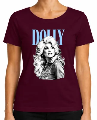 Immagine prodotto di T-shirt da donna, stile vintage retrò, con la scritta "Dolly Parton, leggenda della musica country", taglia S, colore bordeaux