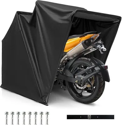 Produktbild von Motorrad Zeltgarage, 342 x 137 x 190 cm, Motorrad Abdeckplane Oxford-Stoff mit Metallrahmen, Motorradplane Wasserdicht wetterfest, Motorradgarage Outdoor für Motor Moped Roller Motorroller