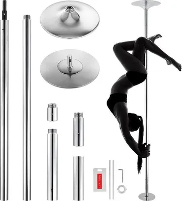 Produktbild von Professionelle Tanzstange, Hochleistungsset, Verstellbar, Tragbar, 45 mm Edelstahl, für Zuhause Fitnessstudio, Silber