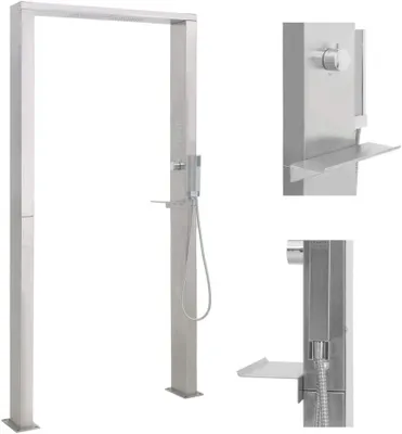 Produktbild von Duschpaneel aus Edelstahl – Regendusche und Handbrause – Gebürstetes Metall – Modernes Design