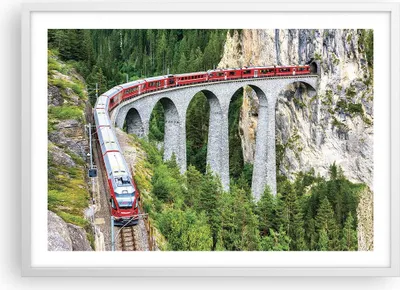 Produktbild von Gerahmtes Poster - Weißer Rahmen - Viadukt Landwasser Zug - 70x50 cm - Wand Bild - Wanddeko - Wandbilder - Kunstposter - Wandposter - Bilderrahmen - Bilder - Kunstdruck - P2WAA70x50-4605