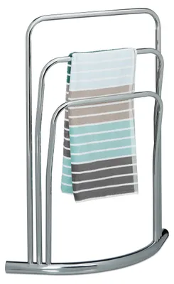 Produktbild von Relaxdays Handtuchständer CURVY, 3 Stangen, HxBxT:85x66x20cm, freistehend, Metall, Edelstahl-Optik, Herrendiener, silber
