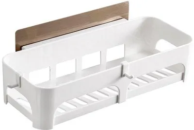 Image de Fixation murale sans perçage, rangement blanc pour cabine de douche