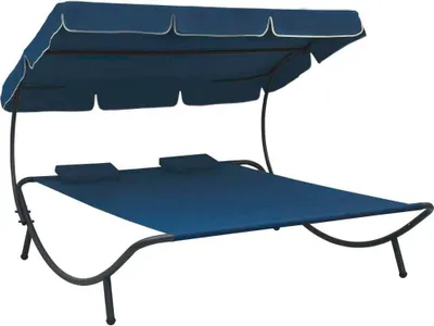 Produktbild von Sonnenliege mit Sonnendach und Kissen Blau