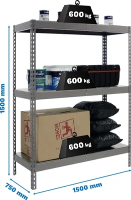 Produktbild von Regale für mittlere Belastung ohne Parafuses SIMONFORTE 1507-3 METALL 1500 GRAU/VERZINKT