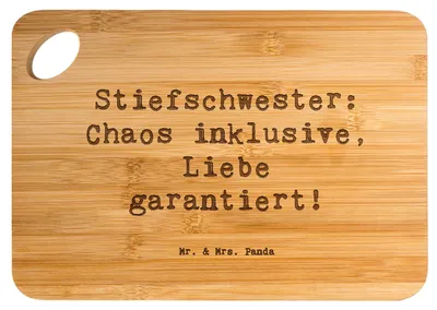Produktbild von Mr. & Mrs. Panda schneidunterlage Spruch Stiefschwester Liebe - Transparent - Geschenk, vesperbrett, Hackbrett, Frühstücksbrettchen, Familie, Beziehung, Chaos, Holzbrett