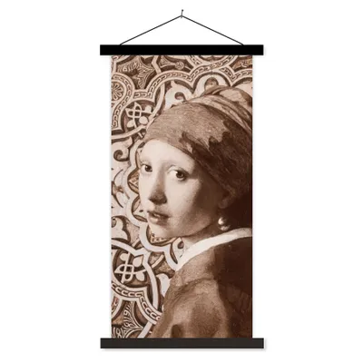 Produktbild von MuchoWow® Textilposter Das Mädchen mit dem Perlenohrring - Vermeer - Schnittmuster 60x120 cm mit schwarzem Rahmen - Magnete