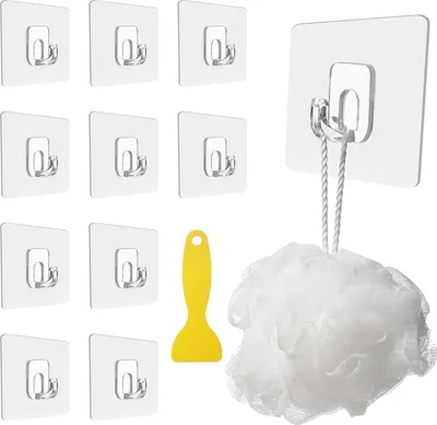 Produktbild von Magischer Haken, 10 Stück Große Transparente Klebehaken, Selbstklebende Wasserdicht Haken mit Schaber für Küche, Bad, Toilette Fenster Türwand (5 kg Max)