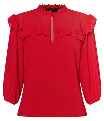 Productafbeelding van EUCALY damesblouse met ruches, model 19529647-EU01, kleur: rood, maat: S