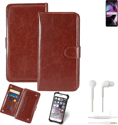 Produktbild von K-S-Trade 360° Hülle kompatibel mit Motorola Moto G 5G (2022) inkl. Headphones braun Kunstleder Case BookCase WalletCase Kunstlederederhülle