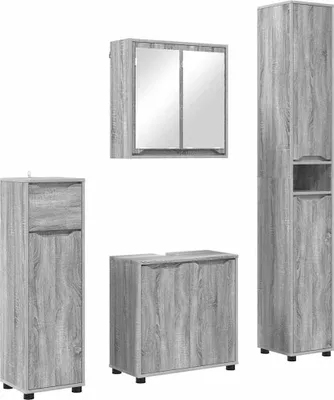 Immagine prodotto di vidaXL Set di mobili da bagno con ripiano 4 pezzi Grigio Sonoma in materiale ligneo