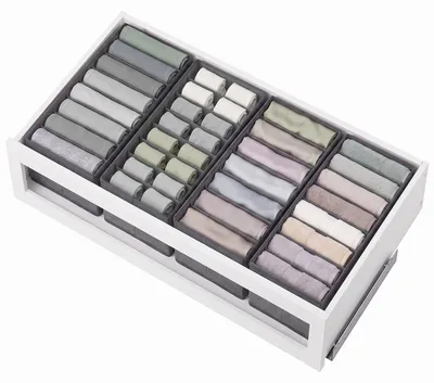 Productafbeelding van Opbergboxen met lades, organizer van vlies, inklapbare stoffenboxen, set van 4, afmetingen 22 x 51 x 11 cm, met lange compartimenten voor 100 kledingstukken (geschikt voor PAX)