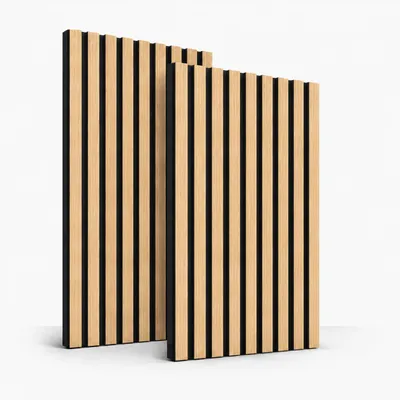 Obrázok produktu pre Sada 4 akustických panelov 3D – 115 x 60 x 2,1 cm. Panely na stenu na zlepšenie akustiky – moderný vzhľad dreva. Obklad steny a lepšia akustika v miestnosti (sada 4 kusov, farba: dub)