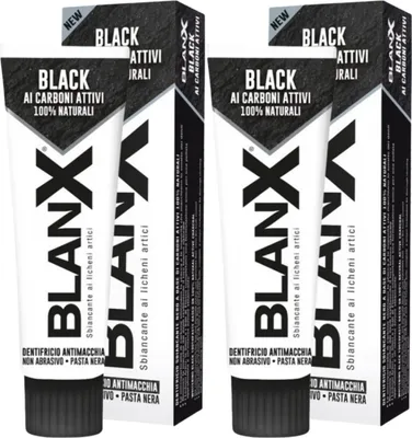 Immagine prodotto di Blanx | Set di dentifrici - 2 pezzi - Nero - Carbone vegetale - Sbiancamento dentale - Alito fresco