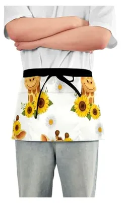 Produktbild von Niedliche Giraffen-Halbschürze mit 3 Taschen für Restaurant, Küche und Garten