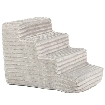 Obrázek produktu pro Schody pro psy vysoké 40 cm | schody pro psy a kočky se 4 stupni | protiskluzový, měkký, odnímatelný plyšový potah, světle šedá barva