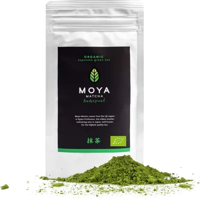 Produktbild von Moya Matcha Tee Pulver Grün | 50g Traditional Zeremonie-Qualität 50g | Organisch Gewachsen und Geerntet in Uji, Japan | Perfekt für das Trinken mit Wasser Matcha Latte Smoothies und Limonaden