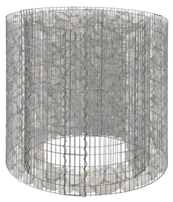 Image de Relaxdays, gabion rond pour jardin, bac de culture surélevé, panier en pierre, fil de 3,5 mm, plantable, HxØ : 80x90 cm, mur de gabions, acier, argenté