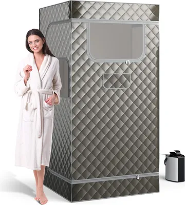Produktbild von GOPLUS Dampfsauna tragbar für Zuhause, Temperaturregulierbare Ganzkörpersauna mit Fernbedienung und Timer, Heimsauna mit 3 L Dampfgenerator, Grau