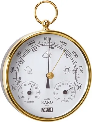 Produktbild von Madrid Magnificence Miniatur-Wetterstation 110 mm in Messingrahmen: Barometer, Hygrometer, Thermometer - 27.6250