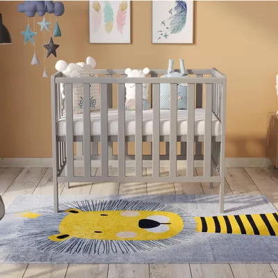 Produktbild von Babybett Beistellbett 100x50cm mit Schaumstoffmatratze Grau Paris Kinderbett Baby Bett Holz - Kinderbett Babybett, Mitwachsend Gitterbett Baby Bed