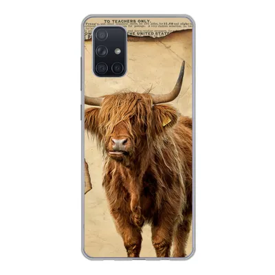 Produktbild von MuchoWow® Handyhülle Schutzhülle Hülle für Samsung Galaxy A51 Schottischer Highlander - Retro - Zeitungsartikel Silikon Softcase Handy Hülle - Schutzabdeckung