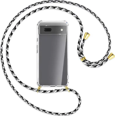 Produktbild von Handykette Backcover-Schutzhülle mit Band (Metall goldfarben) für Google Pixel 6a - schwarz/grau/weiß