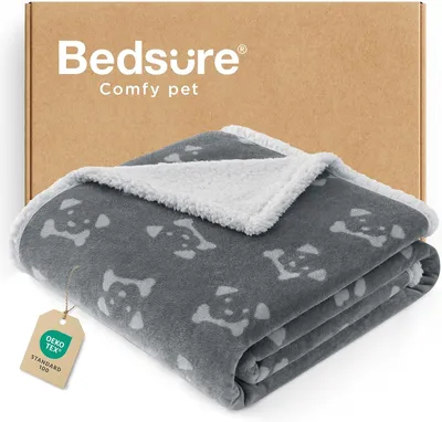 Image de Couverture pour chien - imperméable - 102 x 76 cm - réversible en sherpa et en polaire - pour chiens et chats de taille moyenne - grise