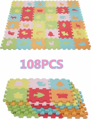 Produktbild von WYCTIN 108tlg. Puzzlematte Spielmatte  Bodenmatte Spielteppich Kinderteppich Bodenmatte EVA Schaumstoff Matte Tier