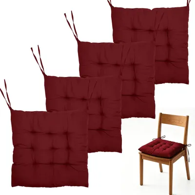 Sitzkissen 4er-Set 40x40 cm mit Bändern, Bordeauxrot