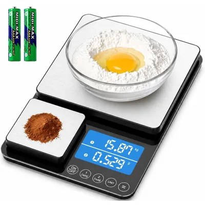Zdjęcie produktu dla Waga kuchenna cyfrowa - Dwie platformy 1,5 kg i 500 g - 7 jednostek miar - Podświetlany wyświetlacz LCD