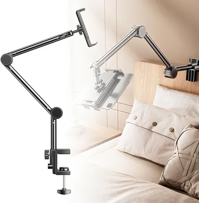 Produktbild von Tablet Halterung, Universeller Handy Halter, Tablet Halter, um 360 Grad drehbare Halterung für 4 - 12,8 Zoll Smartphone, Tablet, Geräte, Schwarz