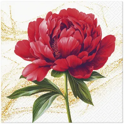 Produktbild von 20 Servietten Scarlet Flower Study - Pfingstrose in rot auf gold 33x33cm