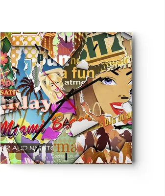 Produktbild von Wanduhr - Quadrat - Glasuhr - Graffiti modern - 30x30cm - Schleichendes Uhrwerk - Lautlos - zum Aufhängen bereit - Dekoration Modern - Wanddekoration aus Glas - C3AC30x30-3622