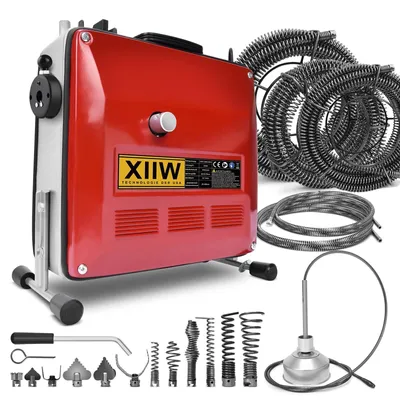Produktbild von 850W Elektrische Rohrreinigungsmaschine für Ø20-200mm [Spirale 14mxØ22mm, 33mxØ16mm, 5mxØ10mm] Rohrreinigungsgerät Rohrreiniger Abflussreiniger