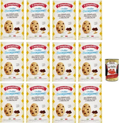 Produktbild von Campiello il Frollino del Buongiorno con Cornflakes, Fiocchi di Avena e Cioccolato, Corn Flakes Biscuit, Haferflocken und Schokolade, 12x 300 g + Italian Gourmet polpa 400g