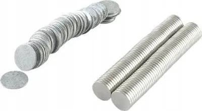 Produktbild von Zylindrischer Neodym-Magnet 8x1 N38 mit Stahlblech 11x0,5-100 Stück