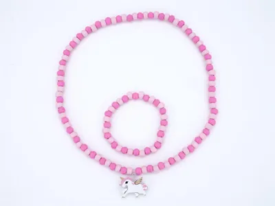 Produktbild von Set Kette Armband Holz Einhorn rosa