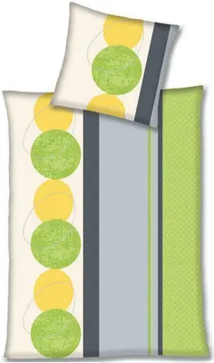 Produktbild von Magita Microfaser Bettwäsche Weiß Grün Streifen Kreise Reißverschluss Bettbezug Kissenbezug Bettgarnitur Bettwäsche-Set Bettzeug 155x220 cm