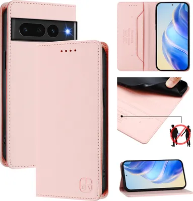 Produktbild von Lederhülle für Google Pixel 7 Pro Hülle Flip Brieftasche Kartenfächern Ständer Schutzhülle Pink